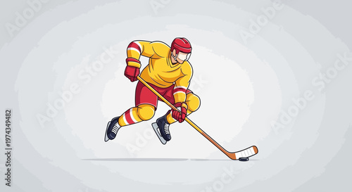Dynamic Hockey Player Action Shot In Cartoon Style