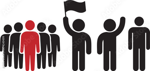abstract people group leader raised arm crowd voting social icon silhouette vector illustration