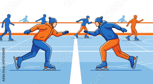 Dynamic Ice Skating Competition With Racers Competing On The Rink