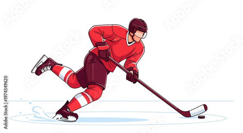 Dynamic Hockey Player In Action On Ice With Puck