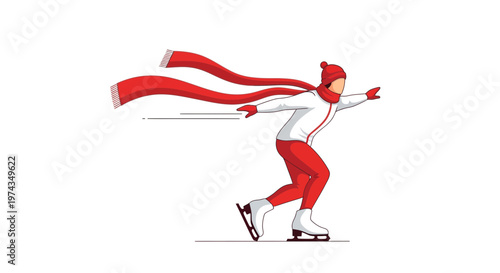Dynamic Ice Skater In Motion With Flowing Red Scarf