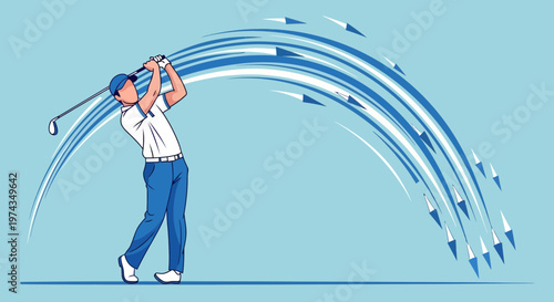 Dynamic Golfer Swinging Club With Stylized Motion Trails