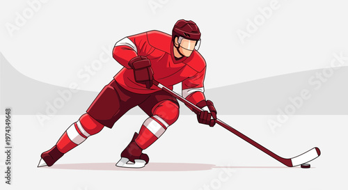 Dynamic Hockey Player Illustration With Puck Ready For Action