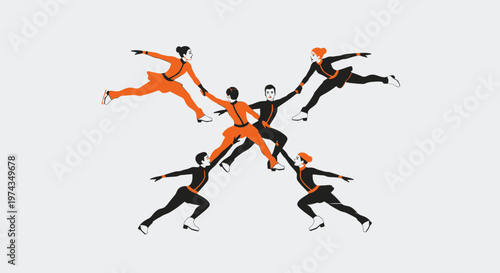 Dynamic Ice Skating Performance Featuring Team Synchronicity and Graceful Poses
