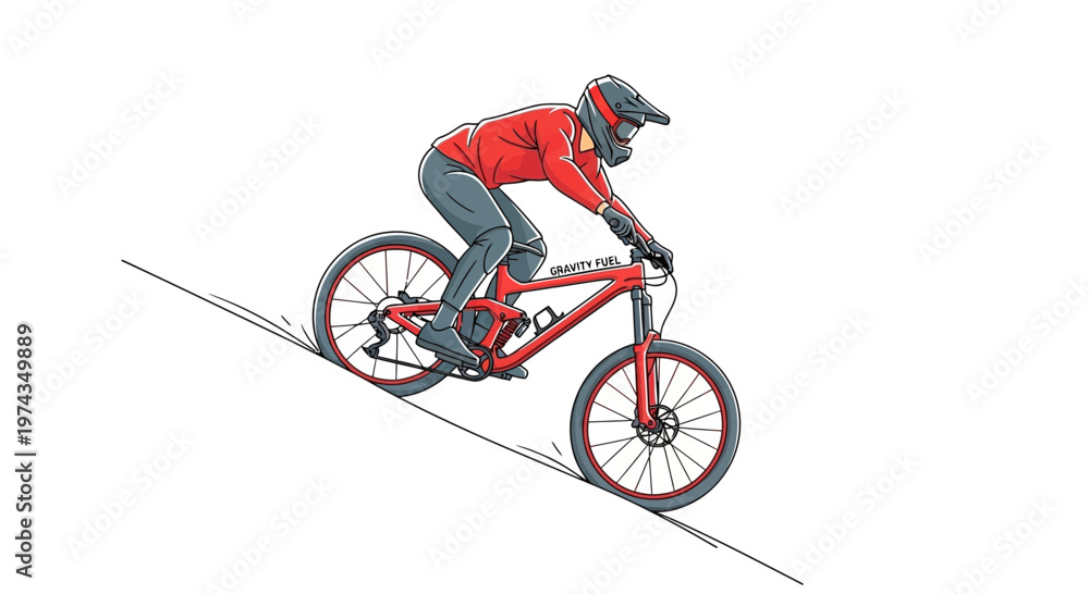 Fototapeta premium Dynamic Illustration Of A Mountain Biker Descending A Steep Trail