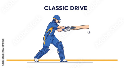 Dynamic Illustration Of A Cricket Player Executing A Classic Batting Stroke