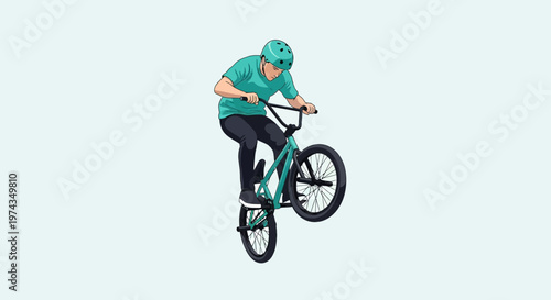Dynamic Illustration Of A Cyclist Performing A Wheelie On A BMX Bike