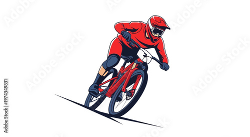 Dynamic Illustration of a Downhill Mountain Biker in Action