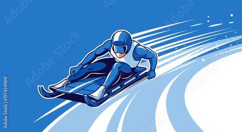 Dynamic Illustration Of A Luge Athlete In Full Speed Action