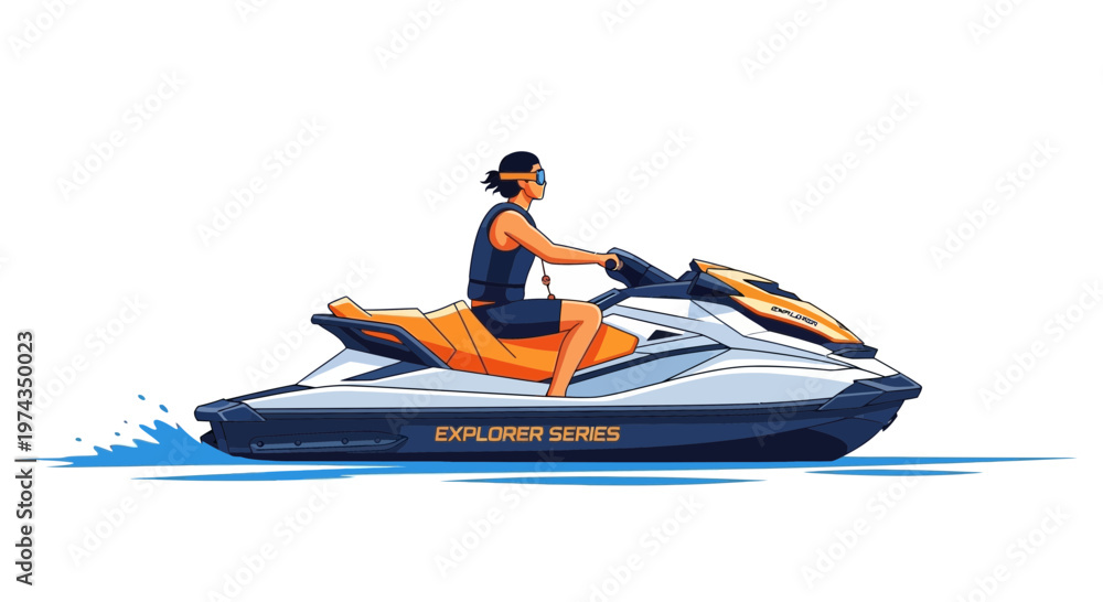 Naklejka premium Dynamic Illustration Of Person Riding Jet Ski On Water