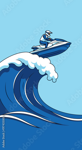 Dynamic Jet Ski Rider Conquers Massive Ocean Wave Exciting Water Sport Action