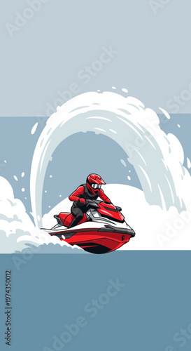 Dynamic Jet Ski Rider Creates Splash On Water Recreational Activity