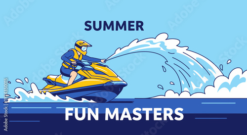 Dynamic Jet Ski Rider Creates Splash Summer Fun Masters