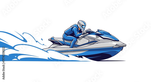 Dynamic Jet Ski Rider Creates Exciting Water Sport Illustration