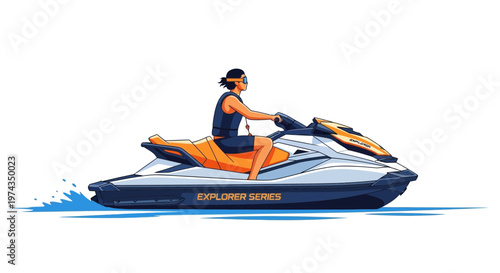 Dynamic Illustration Of Person Riding Jet Ski On Water