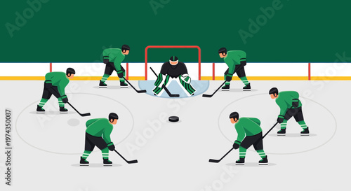 Dynamic Ice Hockey Action Scene With Players Competing For The Puck