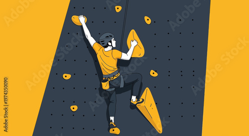 Dynamic Indoor Rock Climbing Adventure On Bold Yellow Background