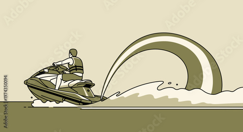 Dynamic Jet Ski Rider Creating Splash Wave With Water Stream