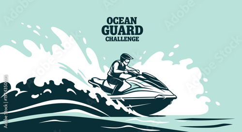 Dynamic Jet Ski Rider Dominates Waves In Thrilling Ocean Guard Challenge Graphic
