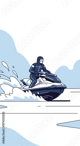 Dynamic Jet Ski Rider Gliding On Water With Splash