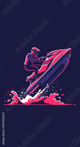 Dynamic Jet Ski Rider Leaping Through Water Waves Sport Action