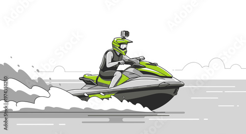 Dynamic Jet Ski Action Rider Enjoying Thrilling Water Sports Adventure