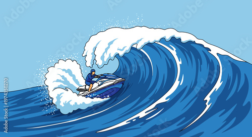 Dynamic Jet Ski Rider Navigates A Massive Ocean Wave