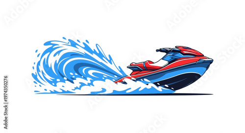 Dynamic Jet Ski Action Splash Illustration Vibrant Water Sports Adventure