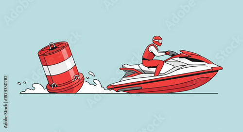 Dynamic Jet Ski Rider Navigates Around Nautical Buoy