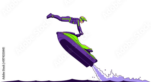 Dynamic Jet Ski Rider Performing Acrobatic Stunt Mid-Air