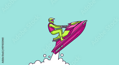 Dynamic Jet Ski Rider Performing Aerial Maneuver On Vibrant Watercraft