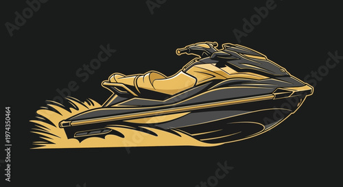 Dynamic Jet Ski Motion Illustration Gold Black Contrast
