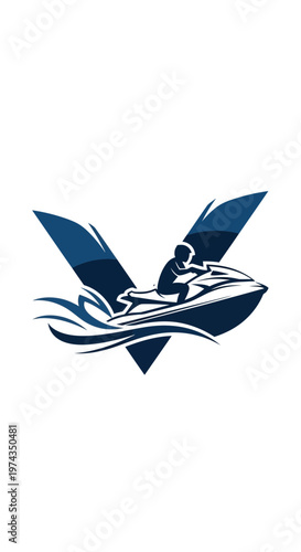 Dynamic Jet Ski Rider Silhouette Riding Watercraft Speeding Through Waves