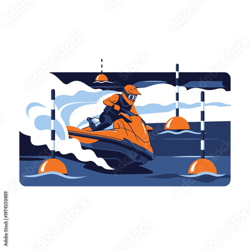 Dynamic Jet Ski Racer Navigates Water Obstacle Course