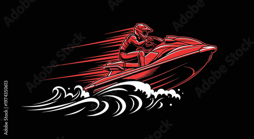 Dynamic Jet Ski Rider Speeding Through Waves With Motion Streaks