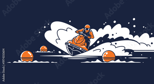 Dynamic Jet Ski Ride Through Splashing Waves and Buoys