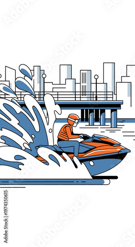 Dynamic Jet Ski Ride Through Urban Waters