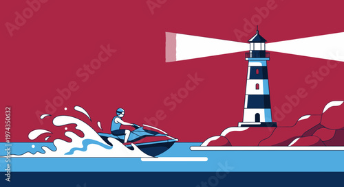 Dynamic Jet Ski Ride Towards Guiding Lighthouse Beacon