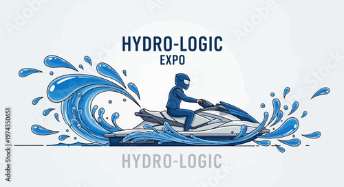 Dynamic Jet Ski Rider Splashing Through Blue Waves At Hydro-Logic Expo