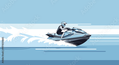Dynamic Jet Ski Rider Accelerating Through Water Waves