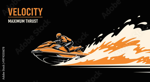 Dynamic Jet Ski Rider Accelerating Through Water Waves Bold Illustration