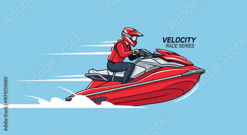 Dynamic Jet Ski Rider Accelerating Through Water