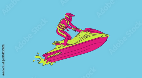 Dynamic Jet Ski Rider Thrill On Bright Blue Background