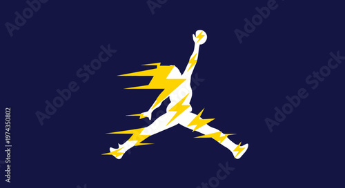 Dynamic Jumper Silhouette With Lightning Accents On Dark Blue Background