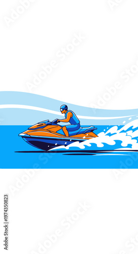 Dynamic Jet Ski Rider Thrills On Ocean Waves With Splashing Water Effects