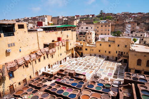 Bild auf Leinwand Traditional leather tanneries in Fez, Morocco