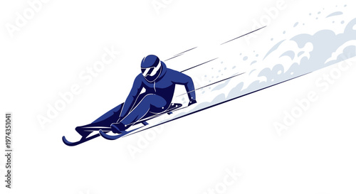 Dynamic Luge Athlete Accelerating Down Snowy Track With Speed Lines