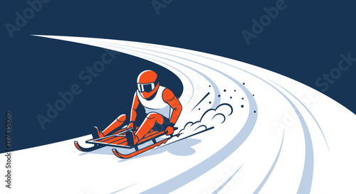 Dynamic Luge Athlete In Action On A Snow Track