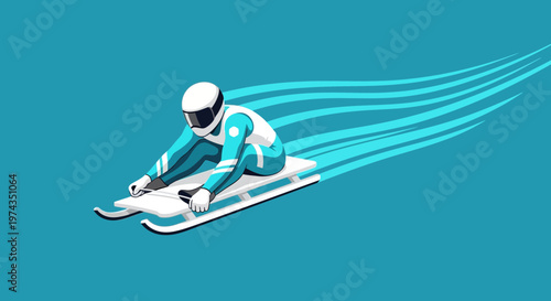 Dynamic Luge Athlete Accelerating Downhill Track with Streaking Motion Lines