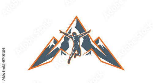 Dynamic Man Soaring Above Majestic Mountain Peaks Logo
